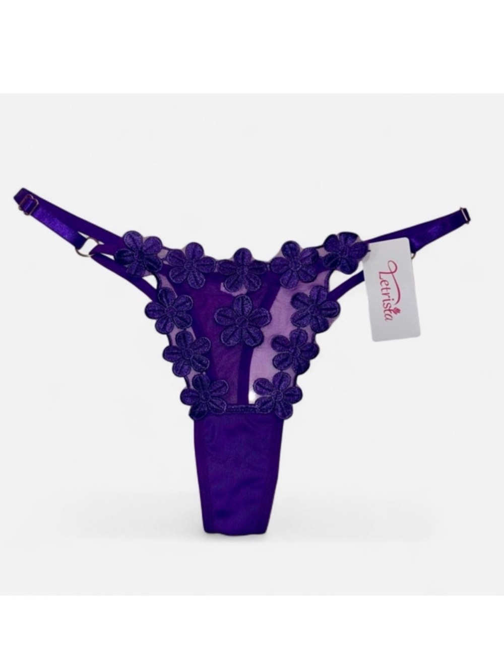 BNWT Sheer Mesh Flower Embroidered Thong Y2K Vibes